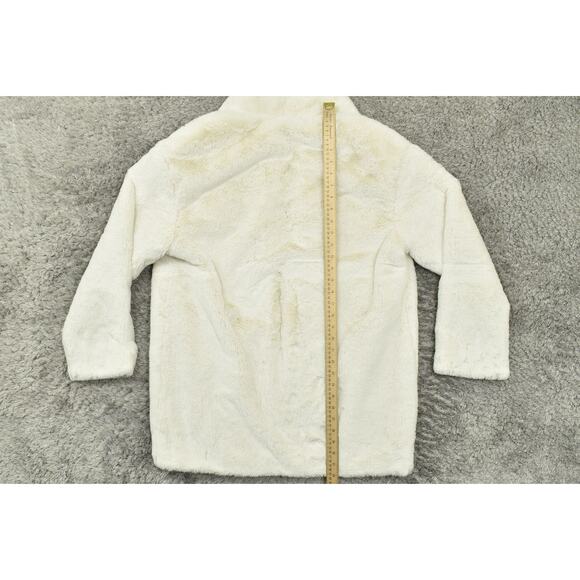 NEW Express White Overcoat Medium Faux Fur Solid Full Zip Long Sleeve Polyester - Picture 5 of 8